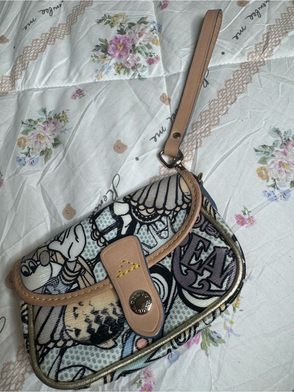 Dooney & Bourke Disney Cruise Line Multicolor Graphic Wristlet with Tan Trim